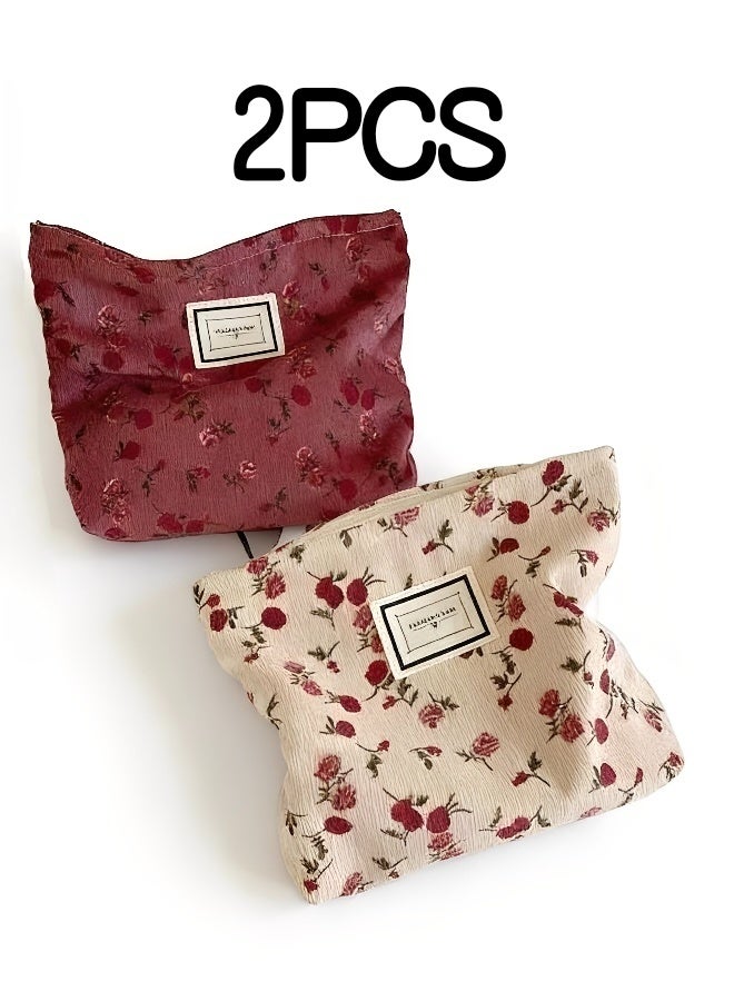 حقائب مستحضرات التجميل للنساء حقيبة منظمة للمكياج أثناء السفر حقيبة تخزين متعددة الوظائف لحمامات السباحة حقيبة يد محمولة بسحاب هدية مثالية للعطلات ألوان وردي وردي كريمي - Image 1